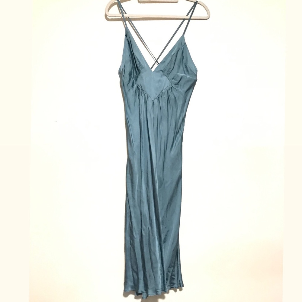 Zara Blue Satin Slip Dress with tie Back